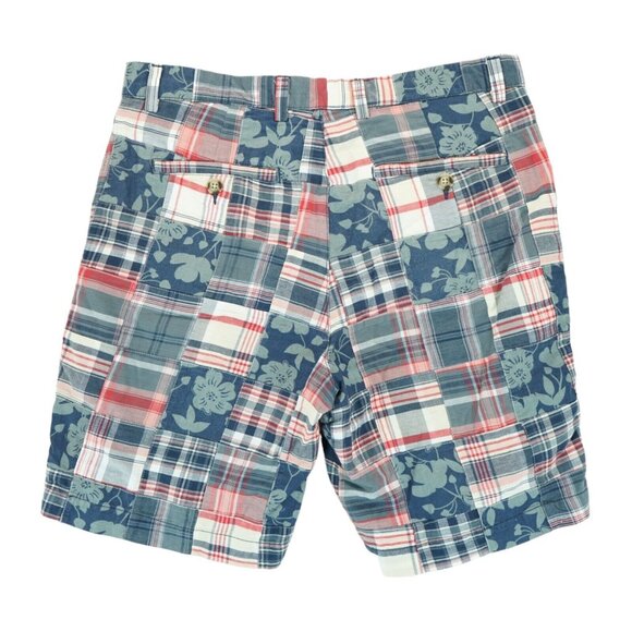 Roundtree & Yorke Cotton Madras Shorts Mens 34 Plaid Patchwork Floral Flat Front - Picture 2 of 5